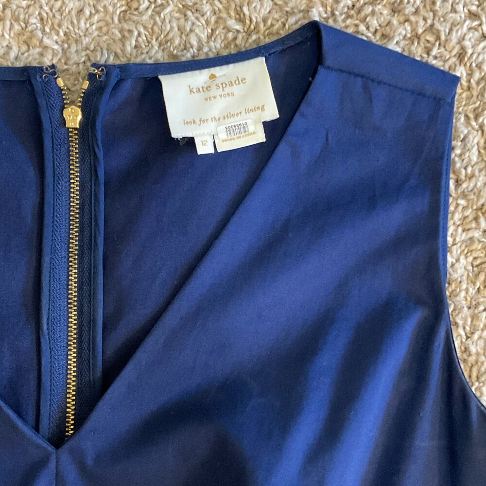Kate Spade ♠️ Sawyer Sleeveless V-Neck Pleated Fit & Flare Dress, Blue, Size 12 - Picture 4 of 11